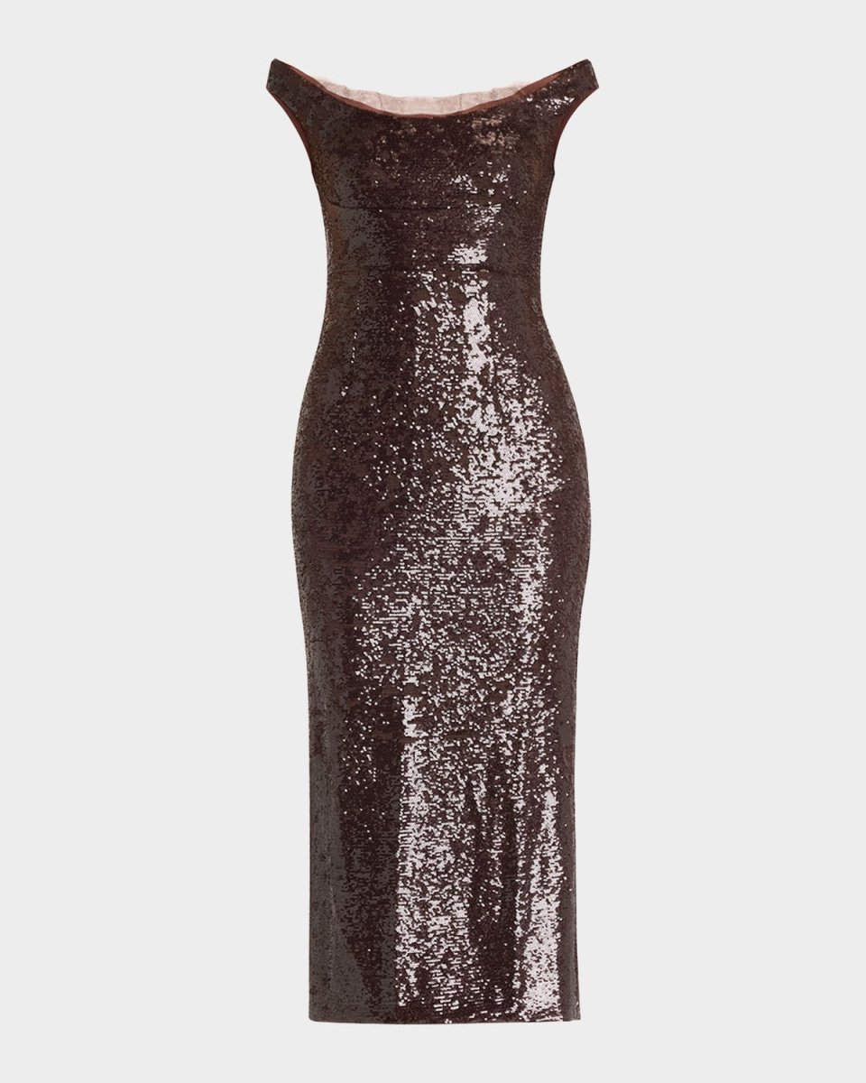 Off-The-Shoulder Sequin Midi Dress